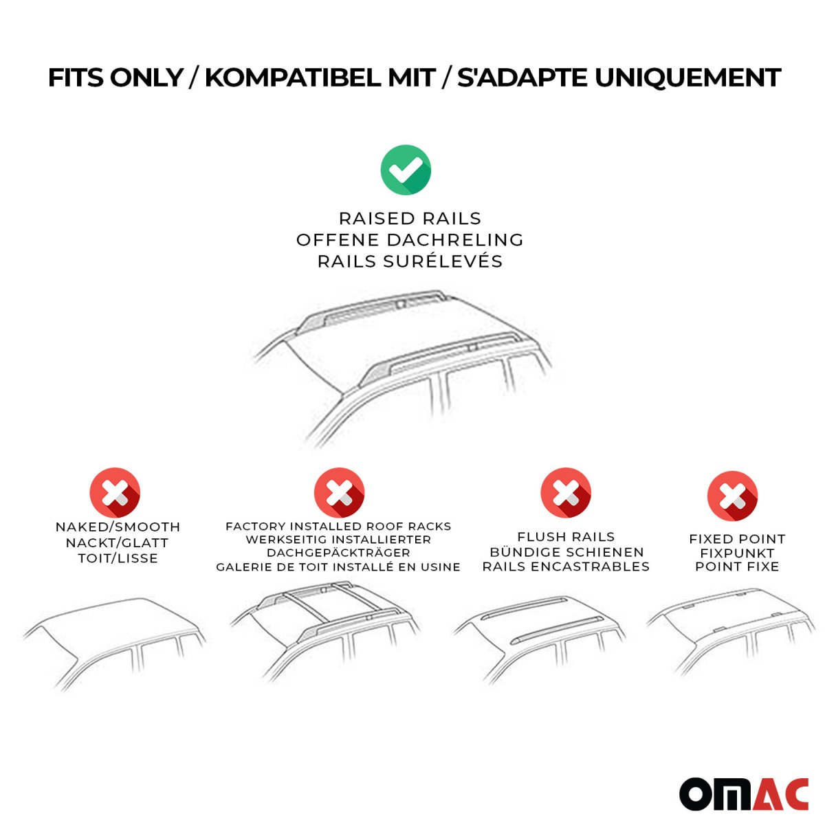 Mercedes M Class Roof Rack Cross Bars - Omac - Compact (1090B Kit HX1) - Black - '97-'05